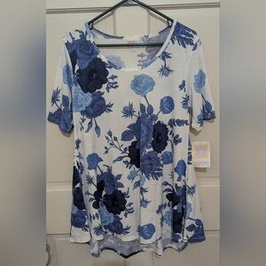 LuLaRoe Perfect T Short Sleeve Top with Blue Floral Design
